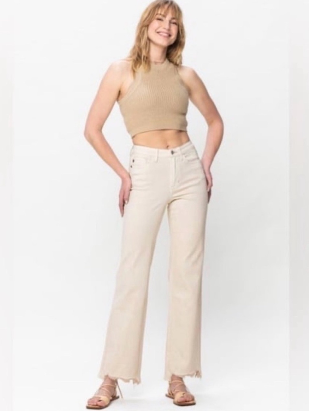 Judy Blue High Waisted 90’s Hem Destroyed Straight Jean Khaki NWT 32